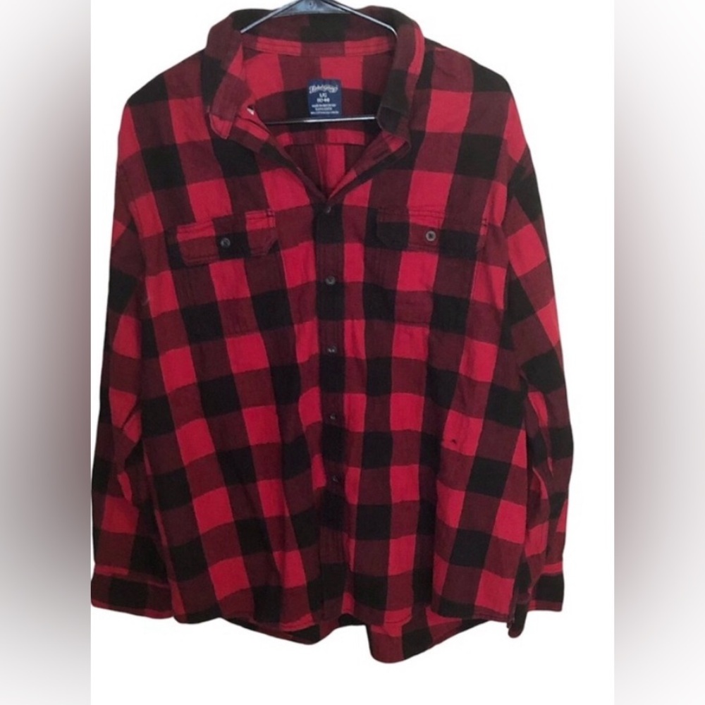 NWOT MEN’S FADED GLORY RED & BLACK BUFFALO CHECK BUTTON DOWN SHIRT SIZE LARGE.